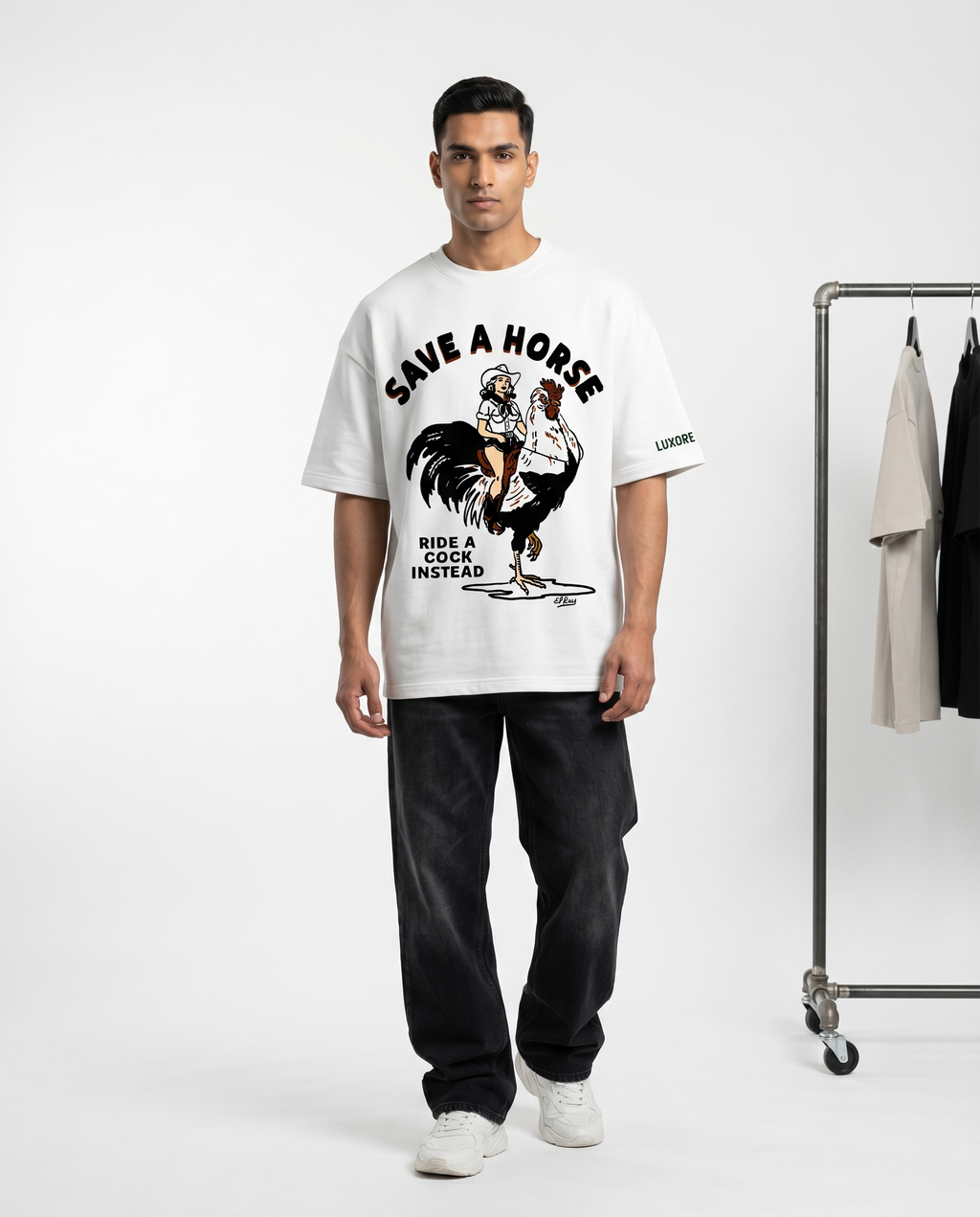 LUXORÉ RIDE THE COCK GRAPHIC PRINTED TEE
