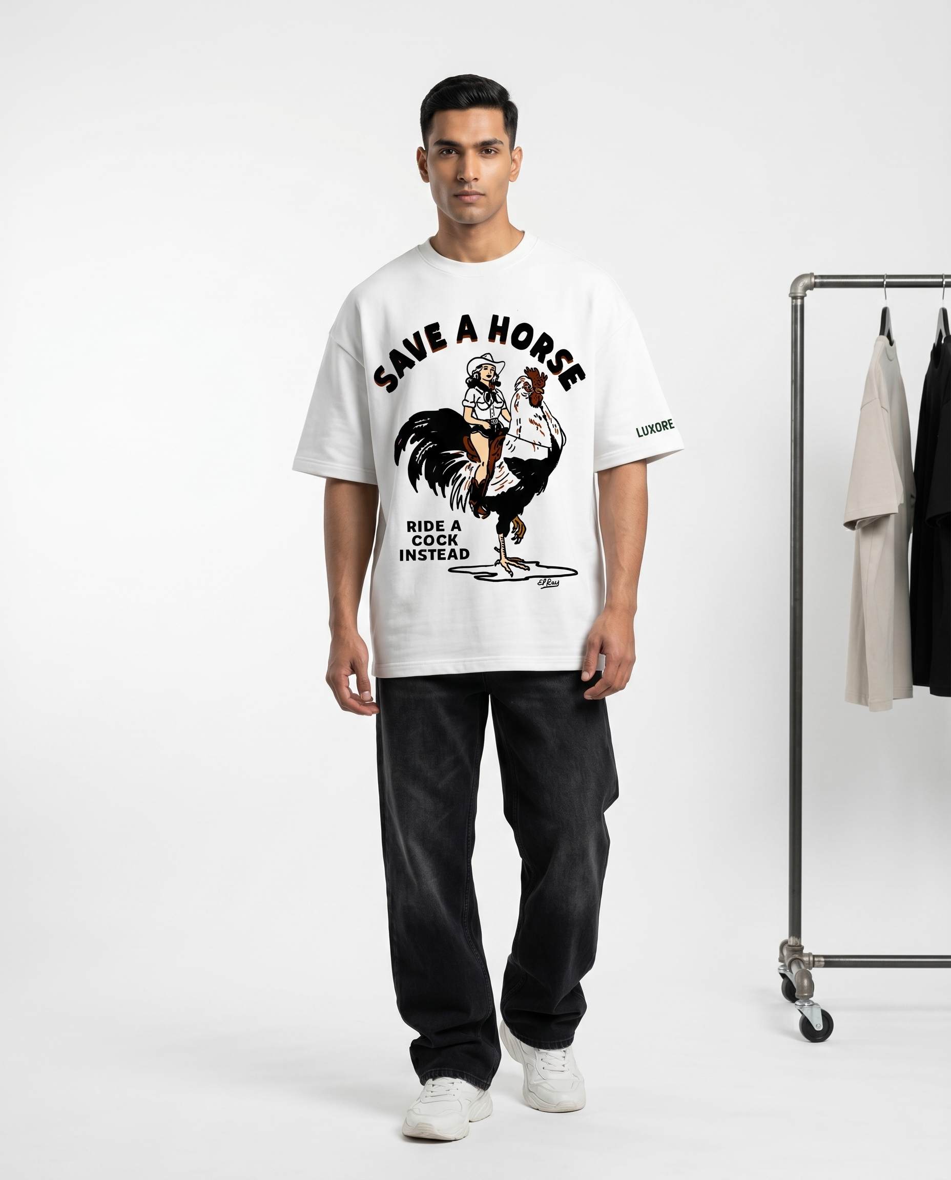 LUXORÉ RIDE THE COCK GRAPHIC PRINTED TEE