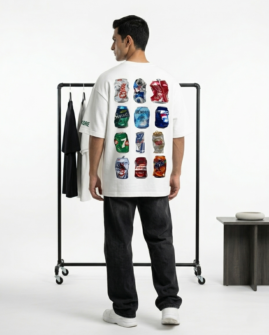 LUXORÉ CRUSHED CANS GRAPHIC PRINTED TEE