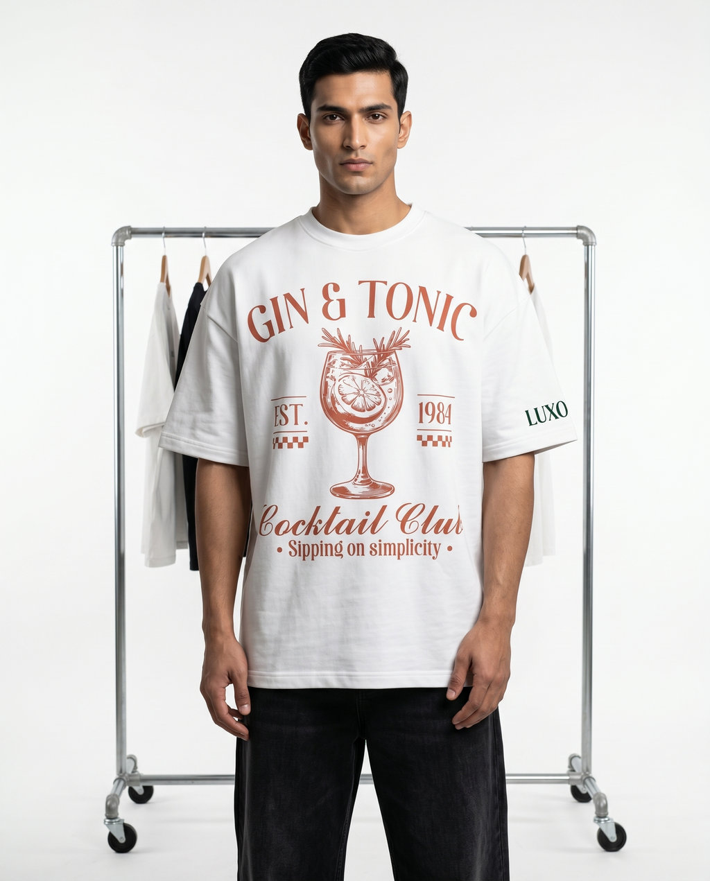 LUXORÉ GIN & TONIC COCKTAIL CLUB GRAPHIC PRINTED TEE