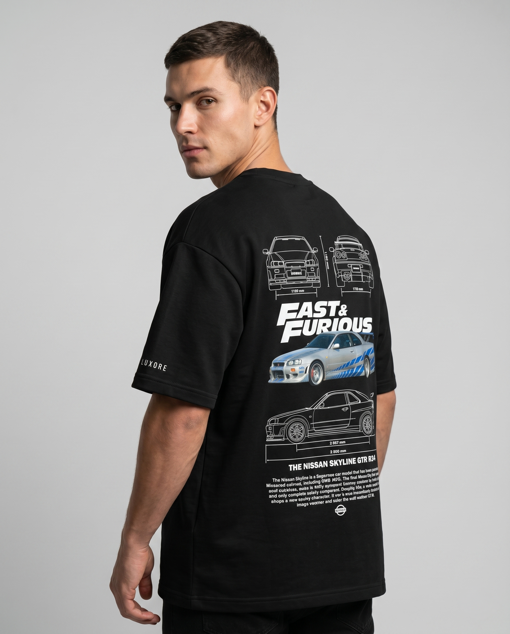 BRIAN'S NISSAN SKYLINE R34 GTR PRINTED T-SHIRT