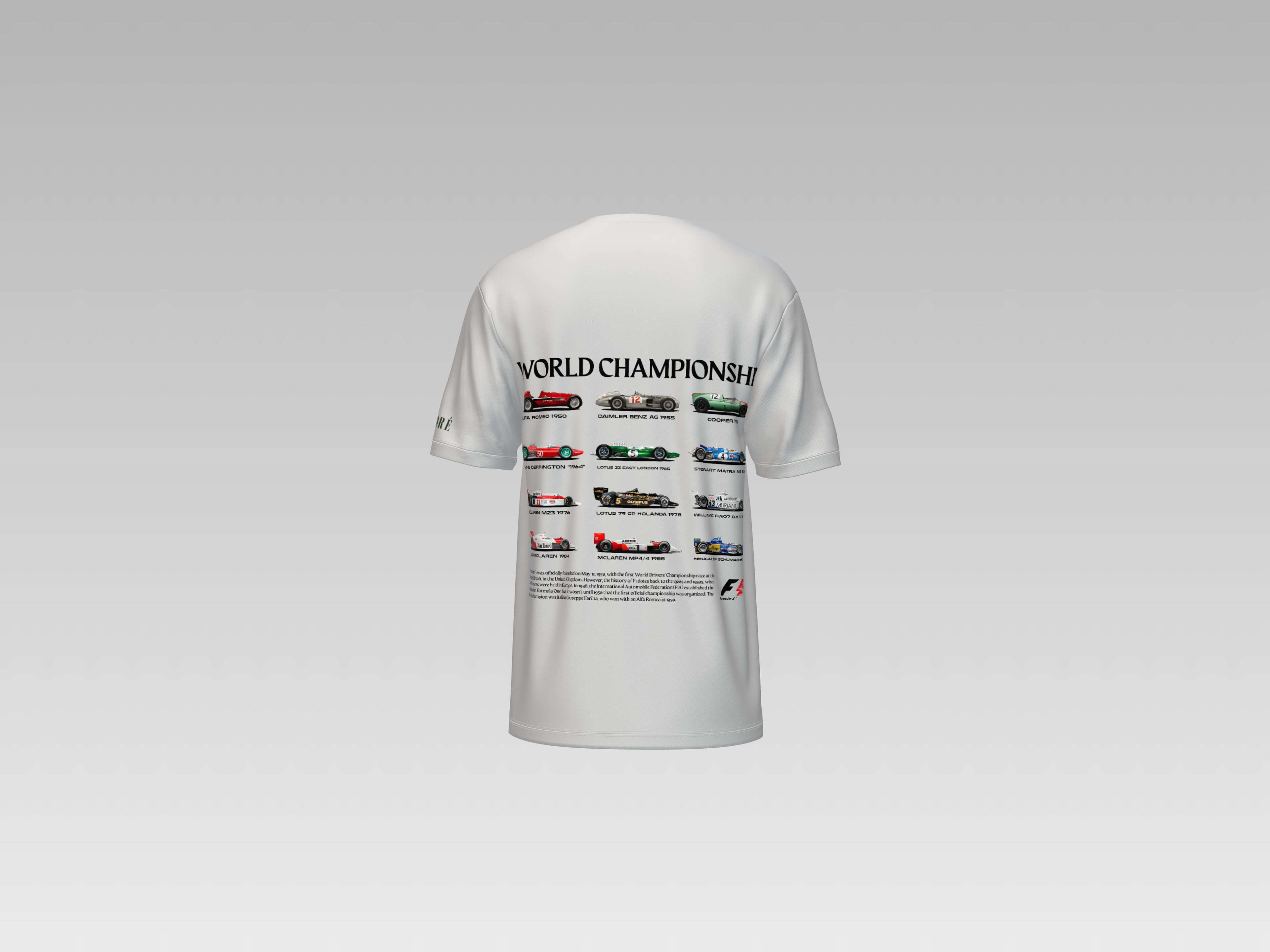 WORLD CHAMPIONSHIP F1 CARS  PRINTED T-SHIRT