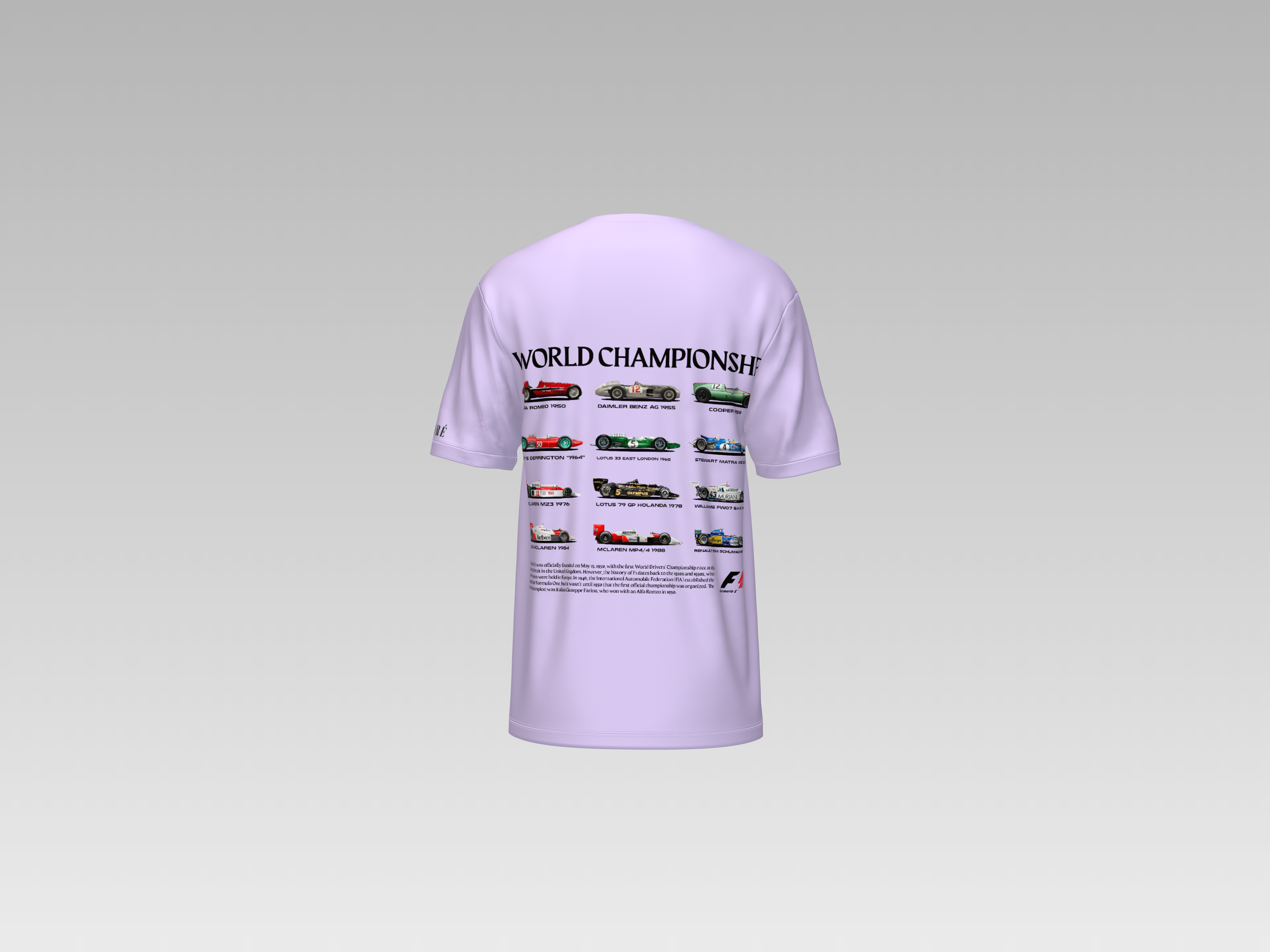 WORLD CHAMPIONSHIP F1 CARS  PRINTED T-SHIRT