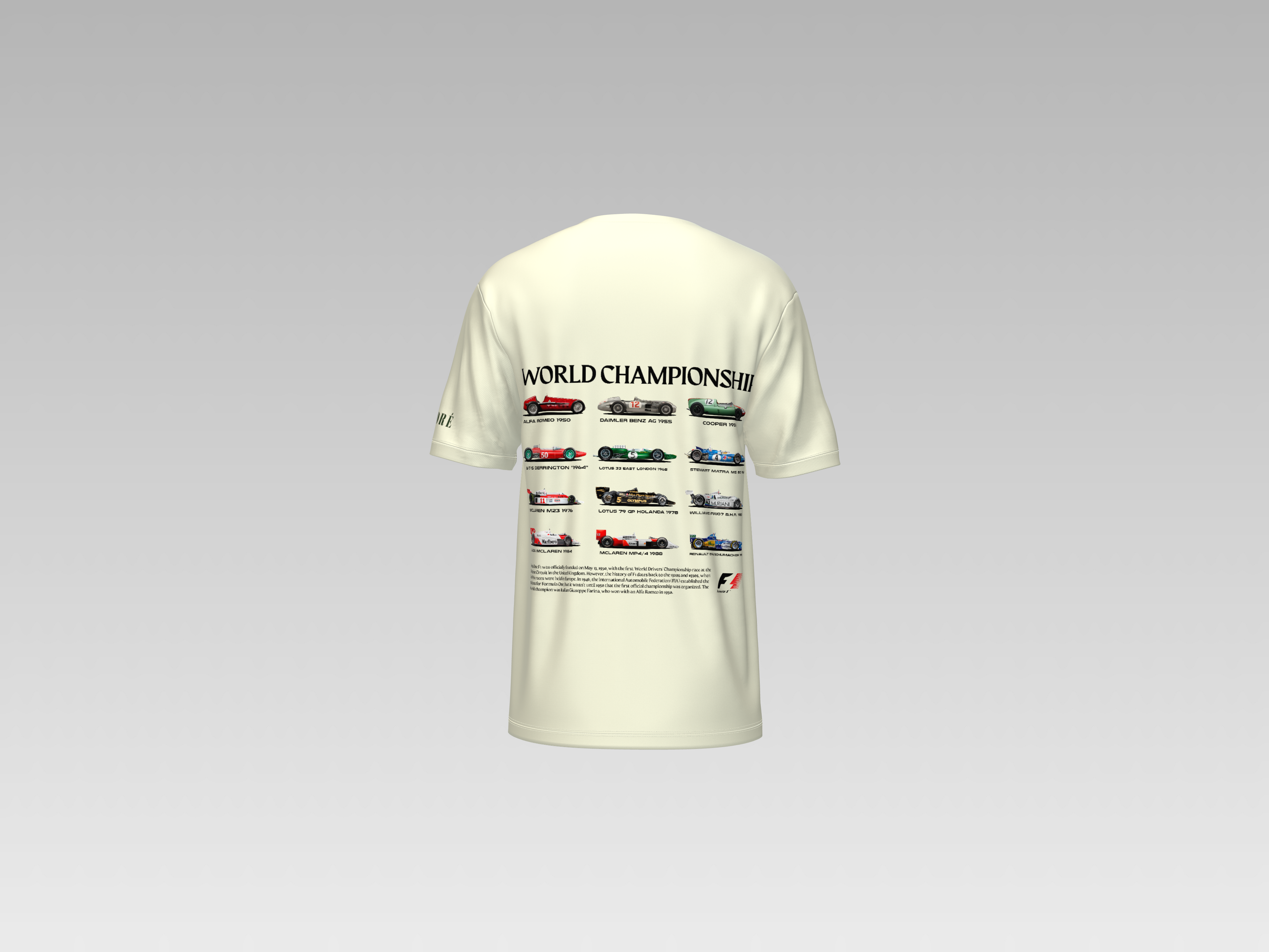 WORLD CHAMPIONSHIP F1 CARS  PRINTED T-SHIRT