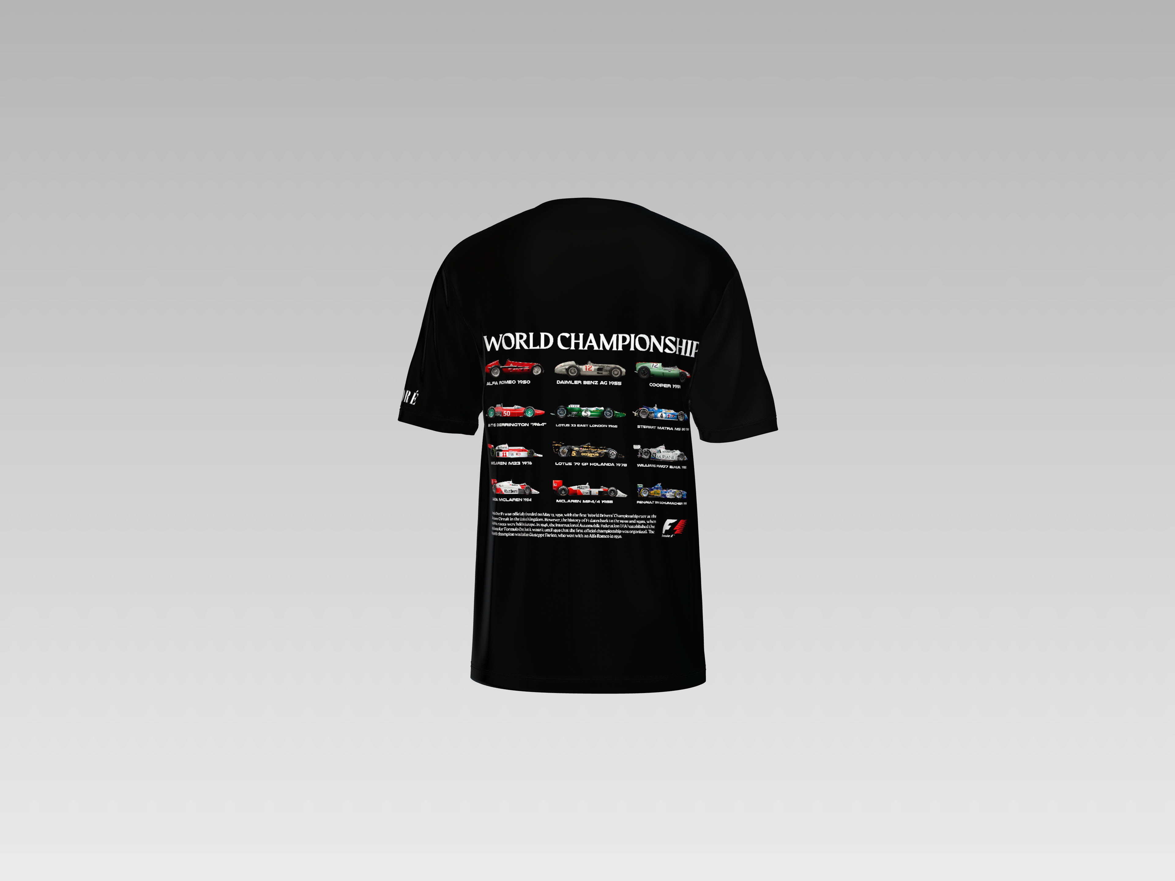 WORLD CHAMPIONSHIP F1 CARS  PRINTED T-SHIRT