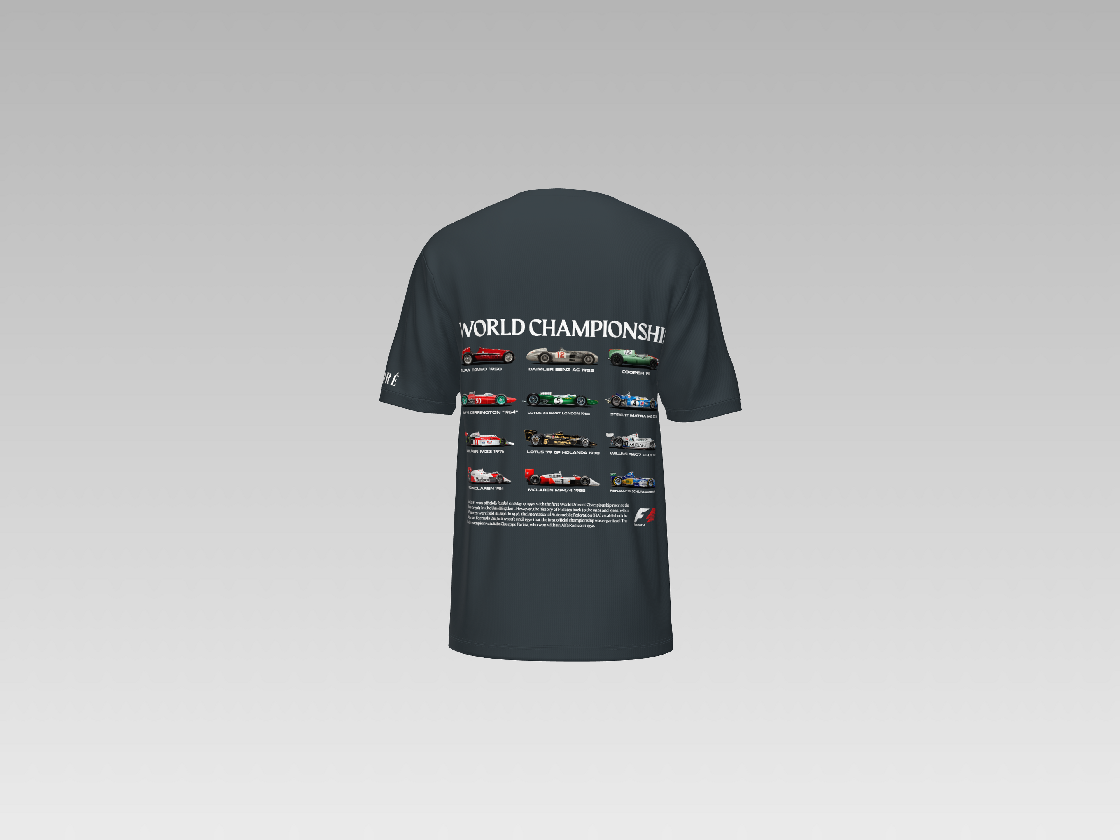 WORLD CHAMPIONSHIP F1 CARS  PRINTED T-SHIRT