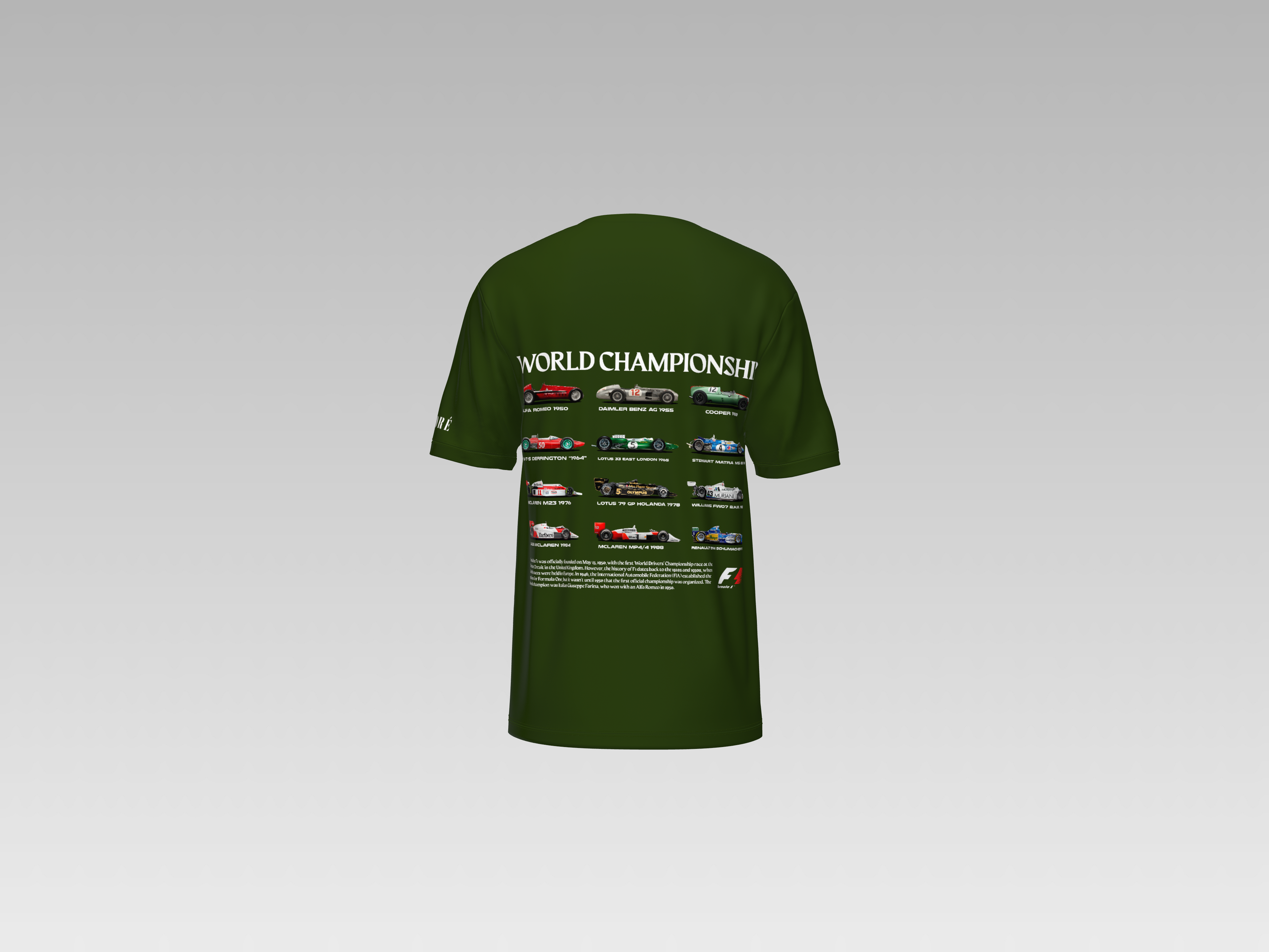 WORLD CHAMPIONSHIP F1 CARS  PRINTED T-SHIRT