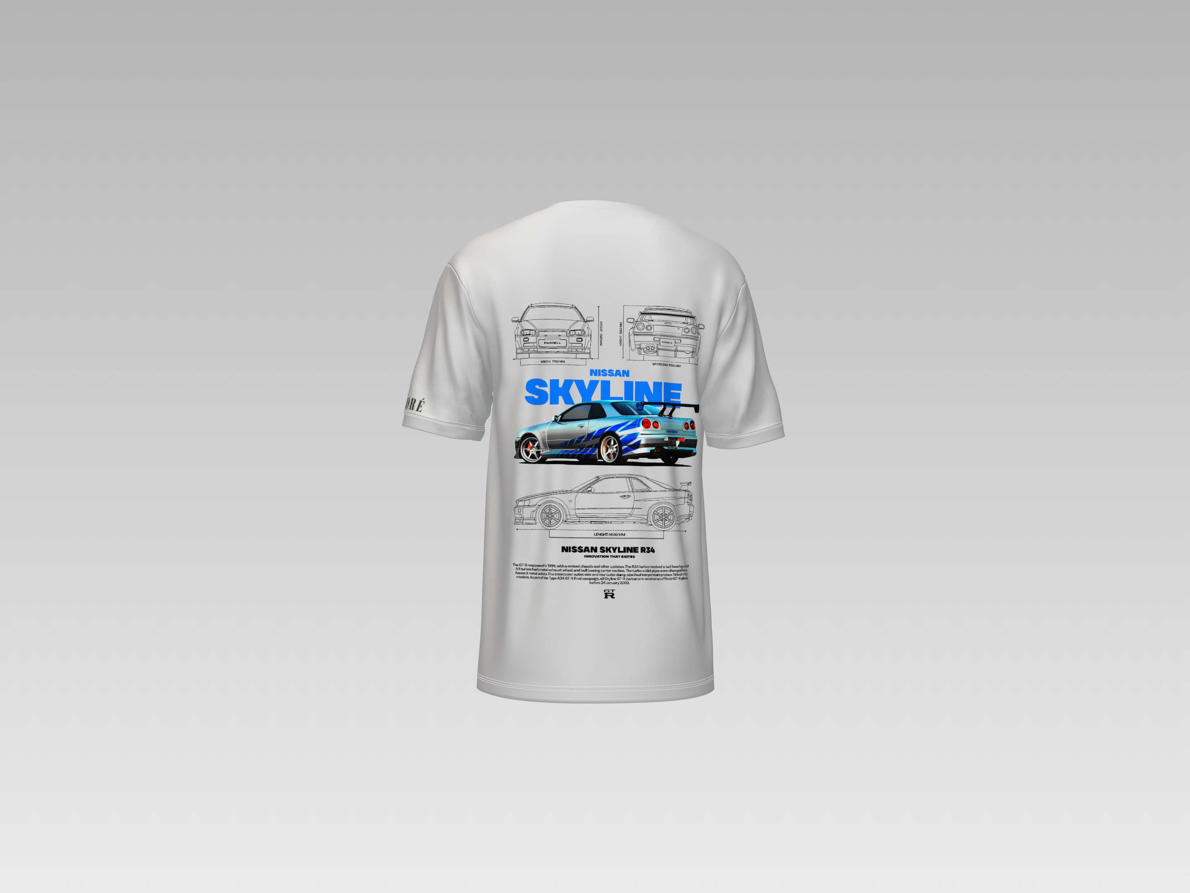 BRIAN'S NISSAN SKYLINE R34 GTR PRINTED T-SHIRT
