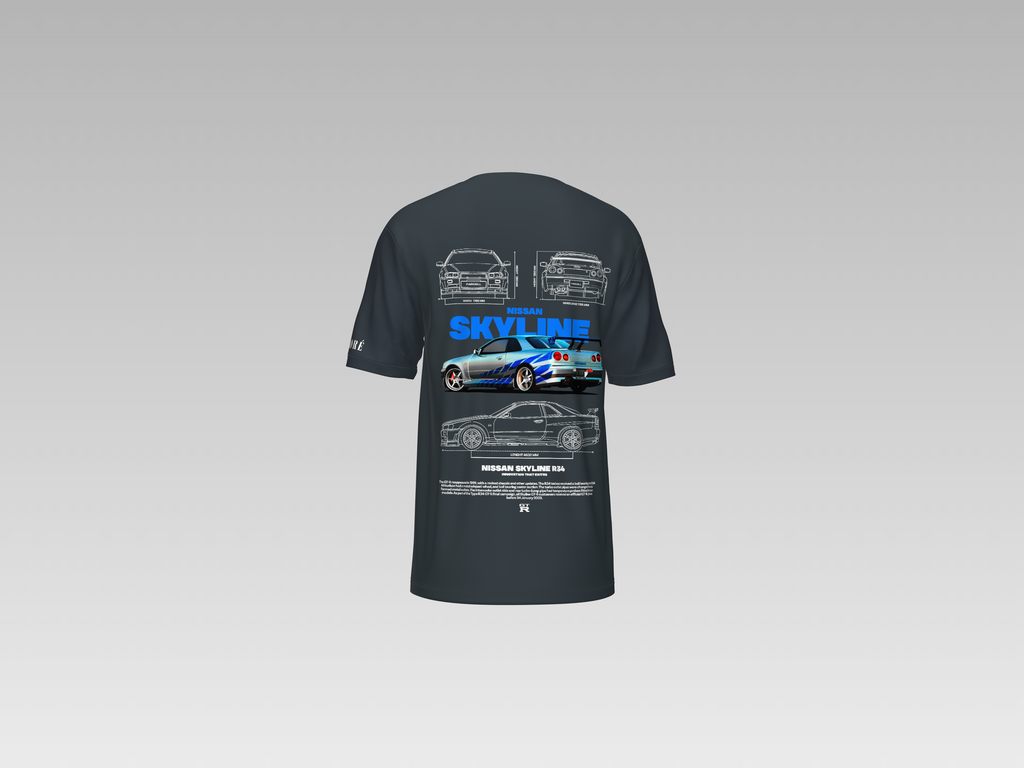 BRIAN'S NISSAN SKYLINE R34 GTR PRINTED T-SHIRT