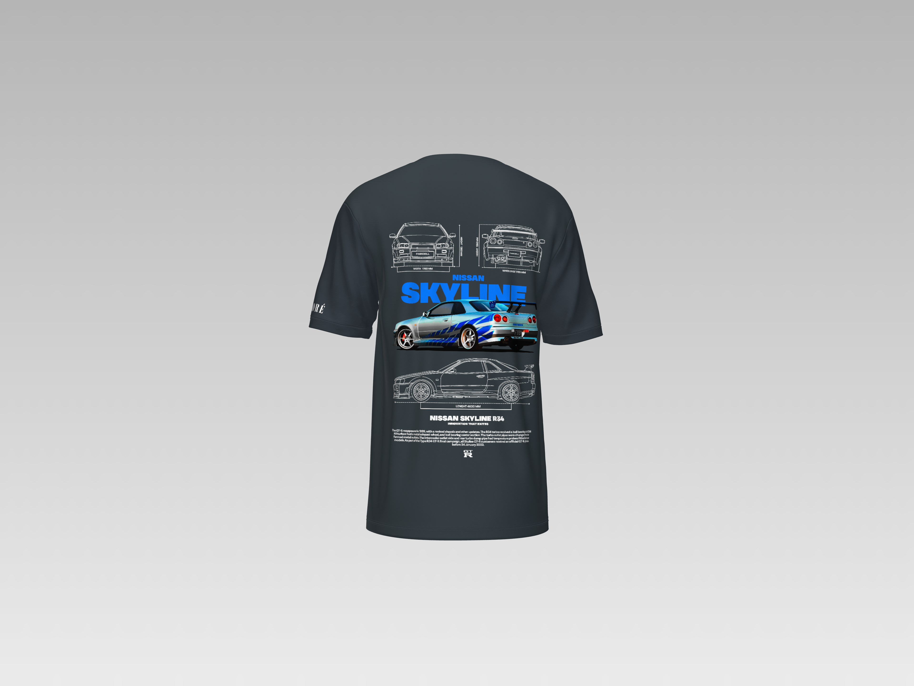 BRIAN'S NISSAN SKYLINE R34 GTR PRINTED T-SHIRT