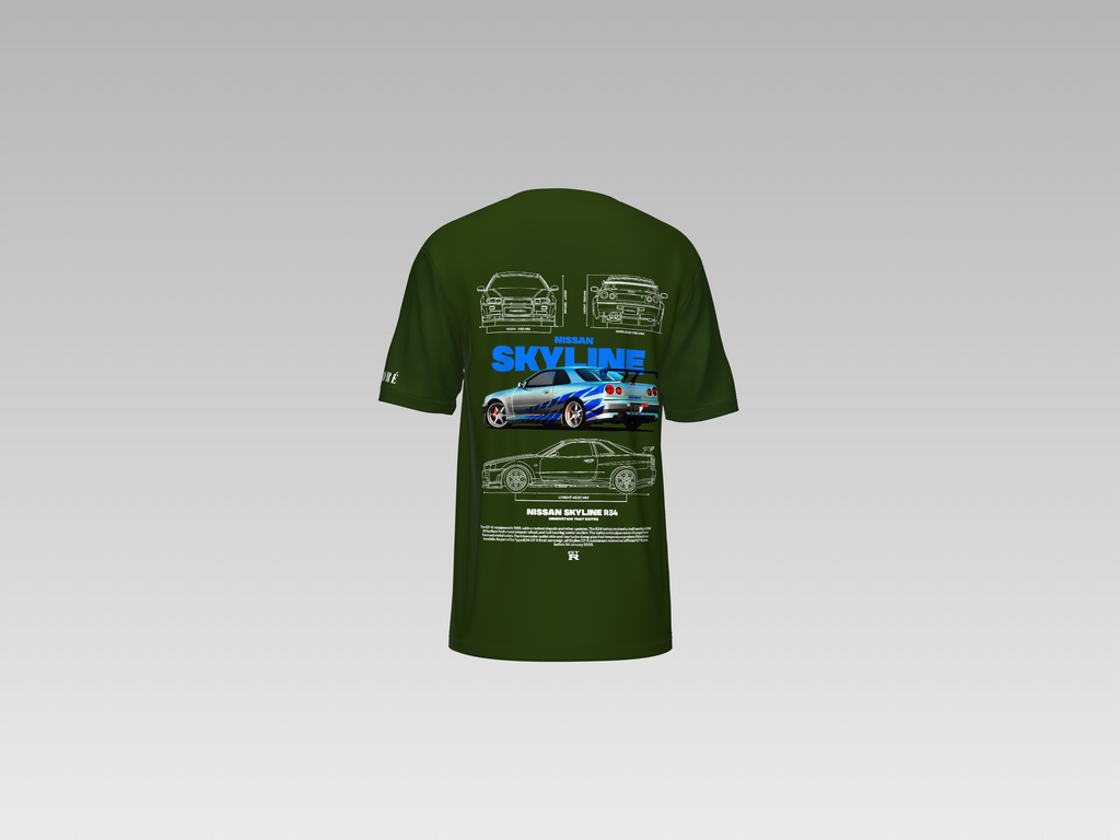 BRIAN'S NISSAN SKYLINE R34 GTR PRINTED T-SHIRT