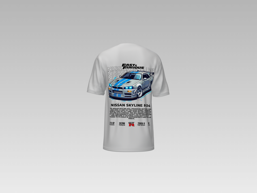 SKYLINE R34 FRONT PRINTED T-SHIRT