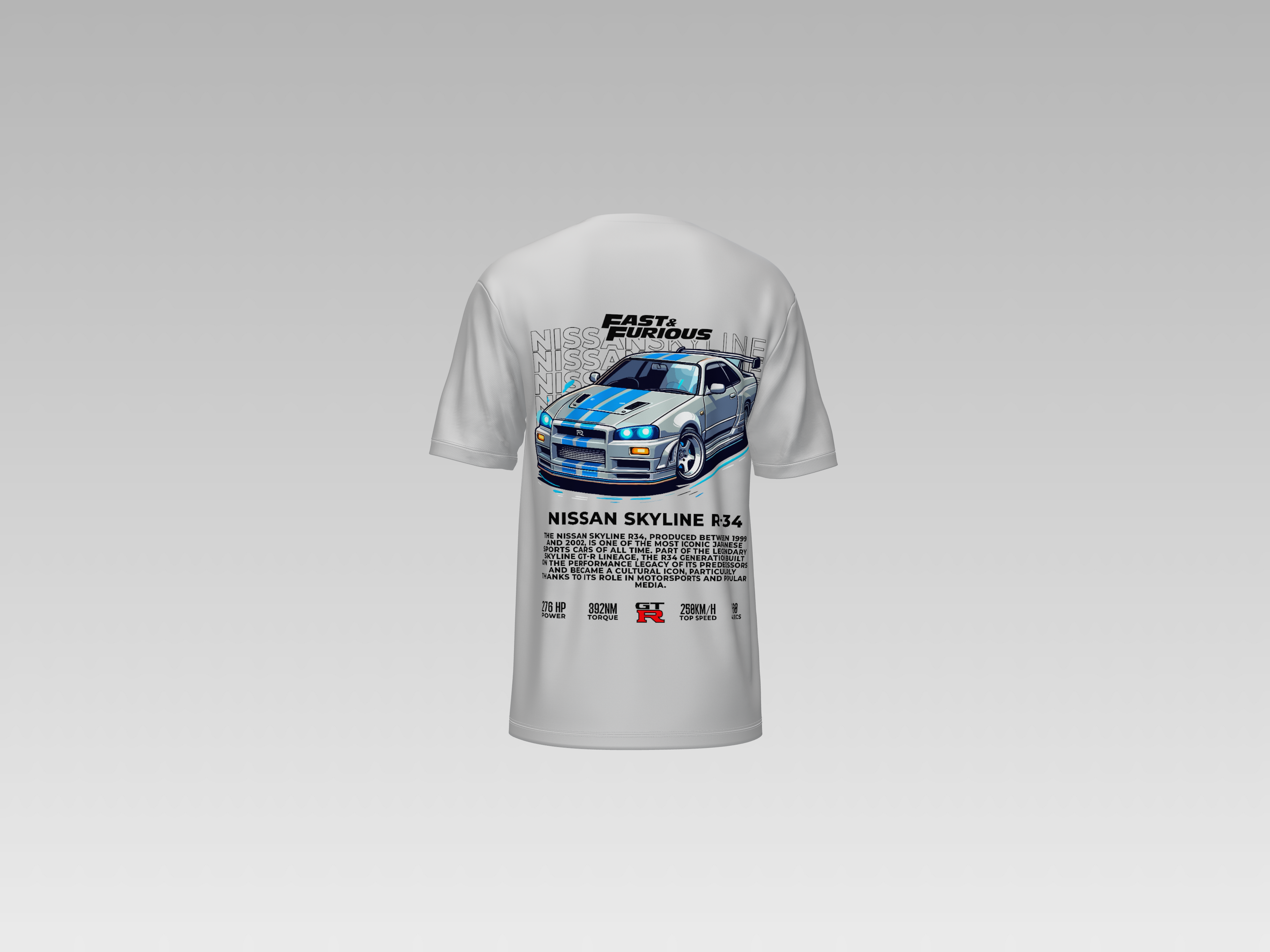 SKYLINE R34 FRONT PRINTED T-SHIRT